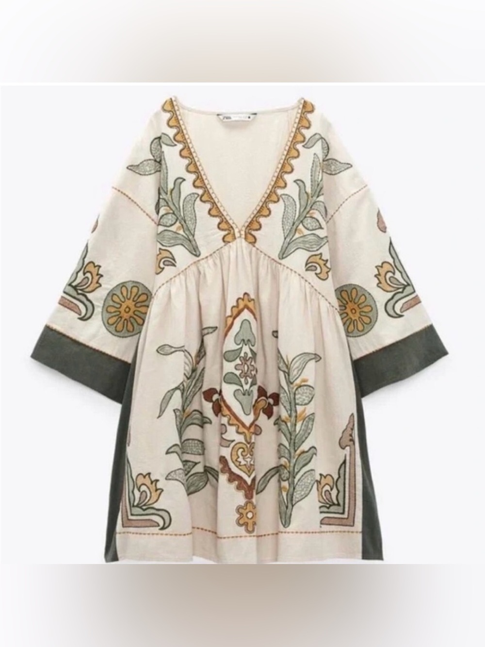 ZARA "The Romy" Embroidered Cotton Linen Blend Dress Floral Boho Size XL NWT - Picture 3 of 14